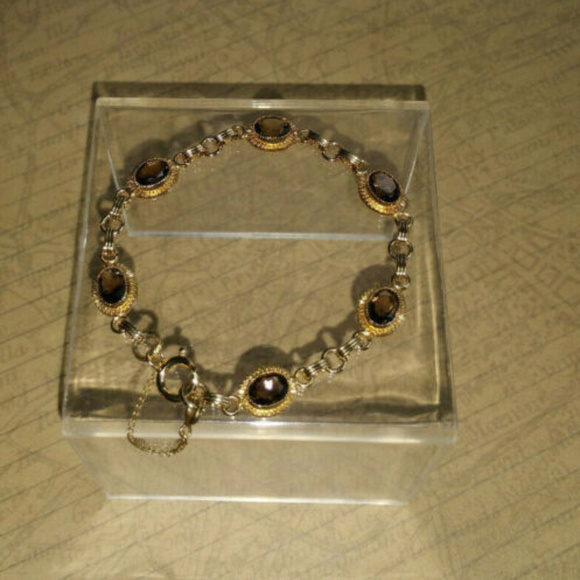 Vintage Faux Topaz Stone Link Bracelet 12 kt GF - Picture 4 of 7